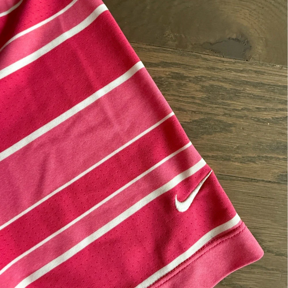 Nike Golf Dri Fit Tour Performance Pink White Stripe Polo Shirt Mens Large